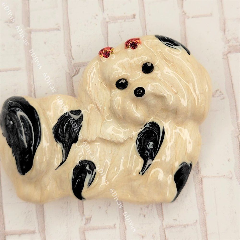 𝅺ENAMEL White Dog Brooch  or Puppy Pin